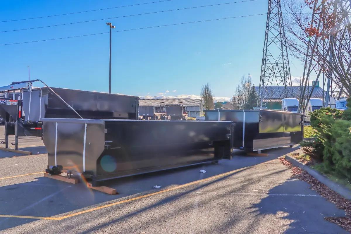 Roll-off dumpster ready for waste disposal at job site for Commercial Dumpster Rental in Cinnaminson